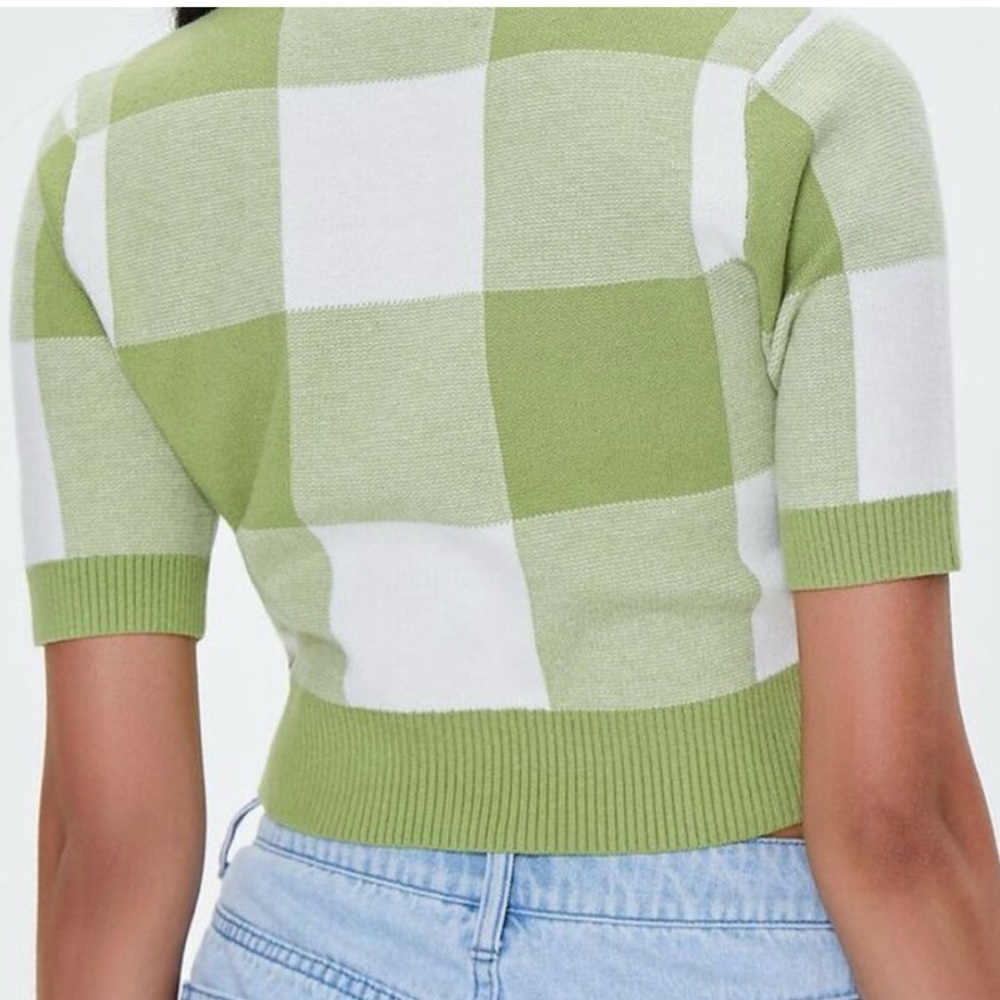 Green and White Checkered Knit Top